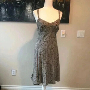 Ann Taylor Silk midi dress brown tan sleeveless 6